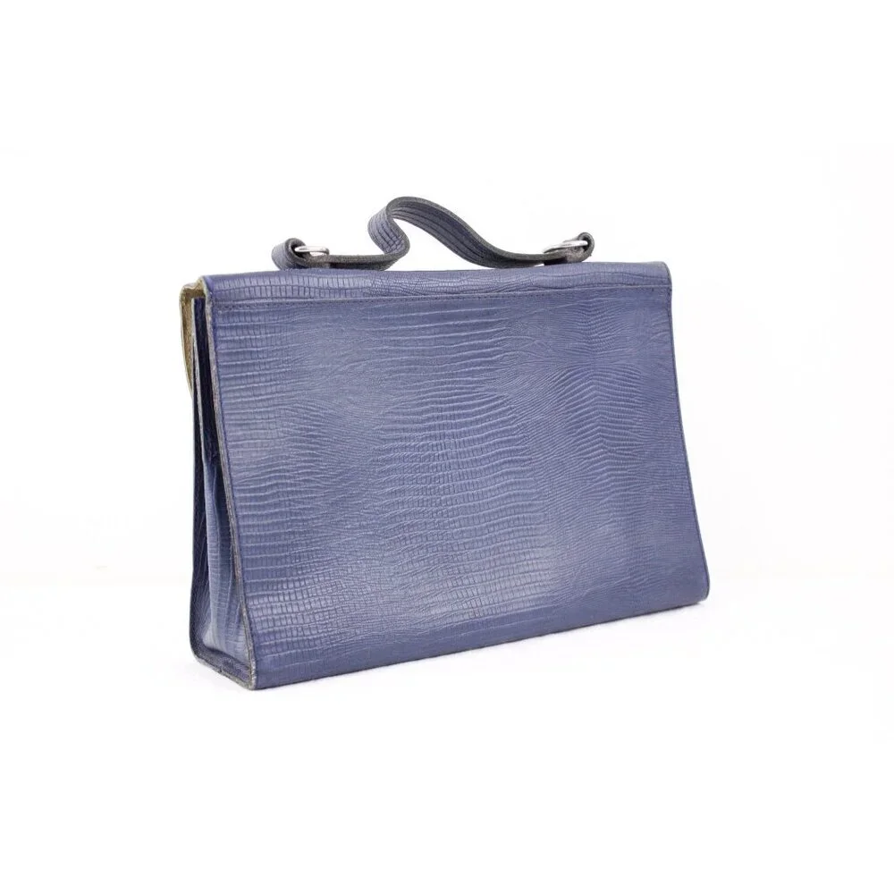 Vintage blue leather crossbody purse, snake imprint handbag two way handbag - Picture 6 of 10